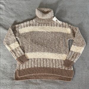 NWT Denver Hayes Brown Colorblock Cream Knit Turtleneck Sweater Size S
